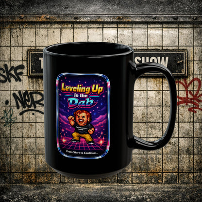 Leveling Up in the Dab Black Mug — Retro Gamer Gift 15oz mug