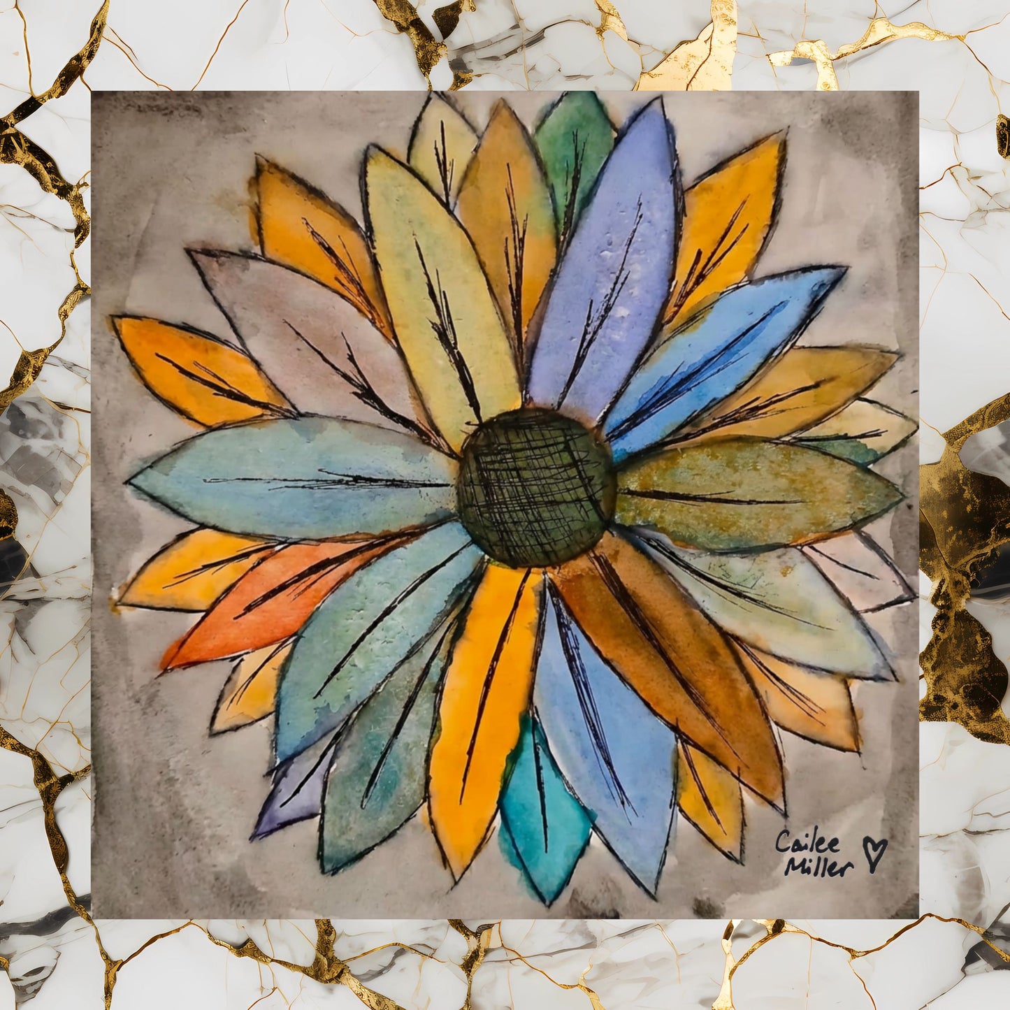 Matte Vertical Poster — Colorful Watercolor Sunflower Art Print from Artist Cailee Miller