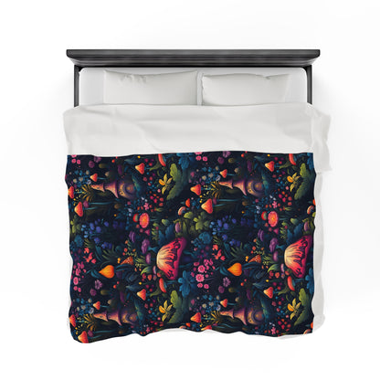 Fairy Tale Magical Forest With Colorful Mushrooms Velveteen Plush Blanket