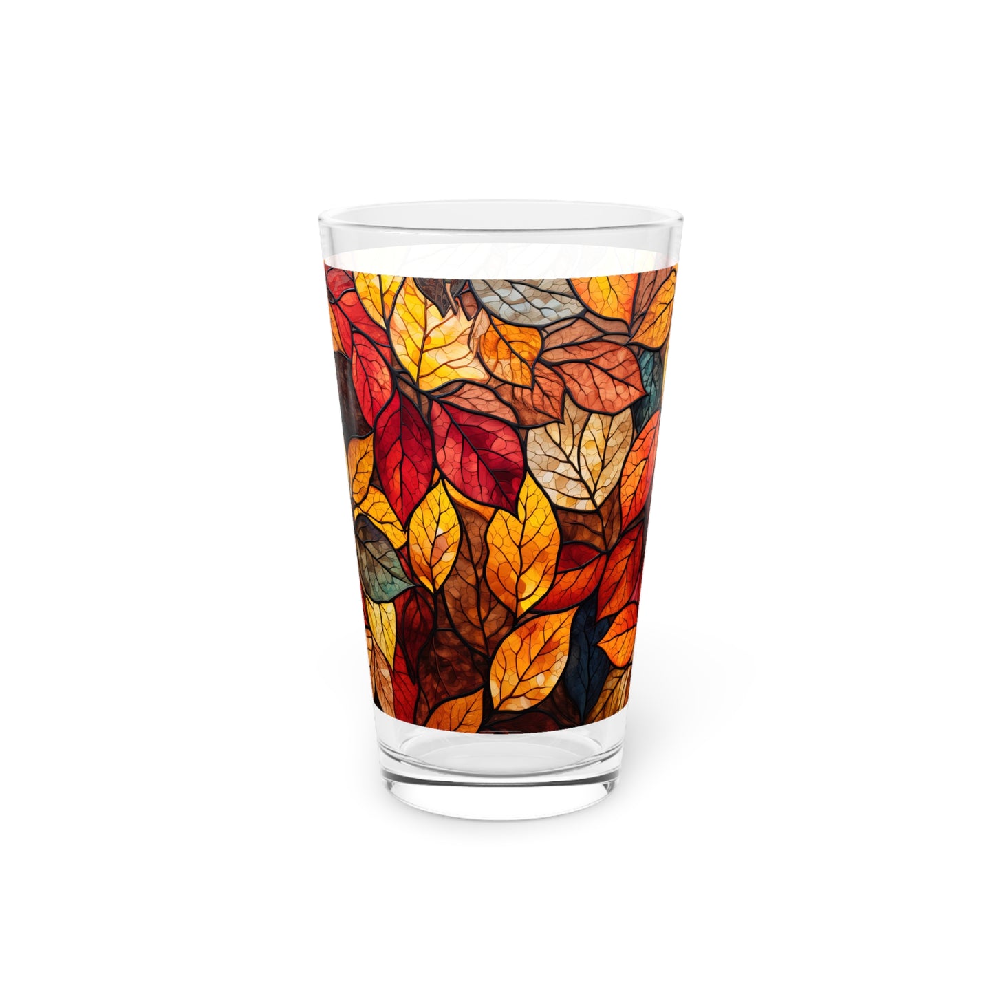 Seasonal Fall Leaves on a Stained Glass Masterpiece 16oz Pint Glass Gift idea gifts for home decor housewarming gift