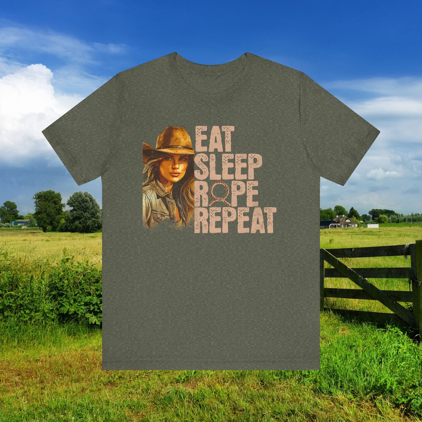 Rustic Cowgirl Tee - Eat Sleep Rope Repeat - Perfect for Country Lovers, Gift for Horse Riders, Western Style Shirt, Casual Wear, Farm [...]