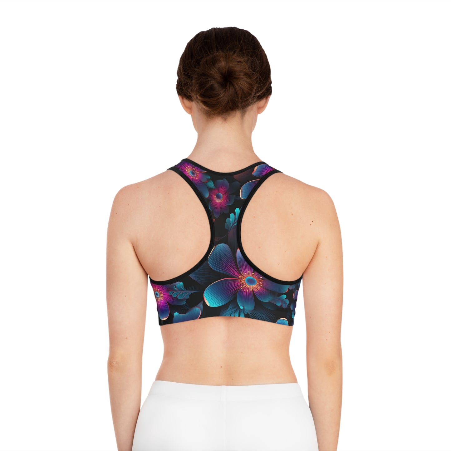 Neon Blossom Burst Women's Sports Bra Vibrant Floral Fitness Sports Bra (AOP)