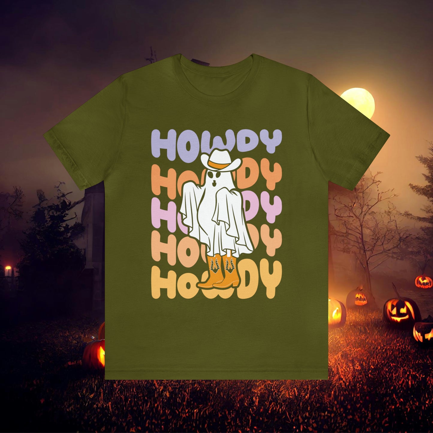 Cowboy Ghost Howdy Retro Halloween Unisex Jersey Short Sleeve Tee Gifts for Him Gifts For Her