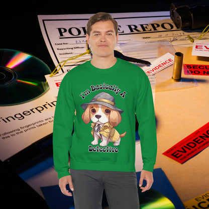Cute Beagle Dressed up like a Detective, I'm a Basically a Detective True Crime Unisex Heavy Blend™ Crewneck Sweatshirt