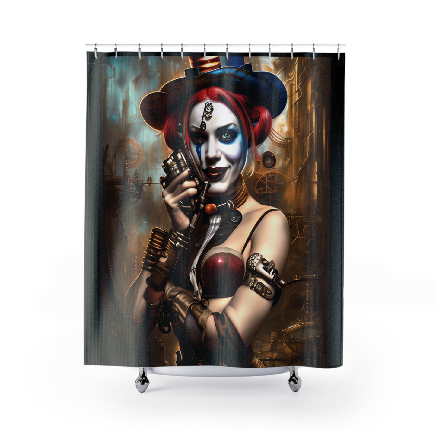 Hyper Realistic Steampunk Harley Quinn Shower Curtains