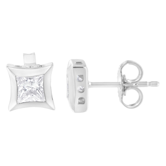 10K White Gold 1/2 Cttw Invisible Set Princess-Cut Diamond Stud Earrings (H-I Color, SI2-I1 Clarity)