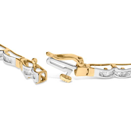10k Yellow Gold 1.00 Cttw Baguette-Cut Channel Diamond Link Bracelet