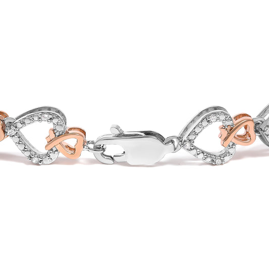 10K Rose Gold Plated Sterling Silver 1/4 Cttw Diamond Heart Link Bracelet