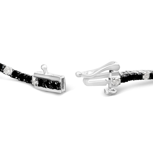 .925 Sterling Silver 3.0 Cttw Black and White Diamond Tennis Bracelet (I-J Color, I2-I3 Clarity) - 7.25" Inches