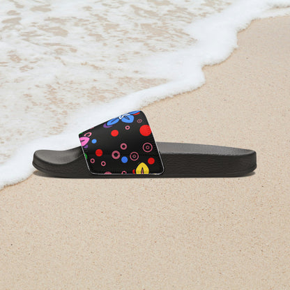 Good Times Good Vibes Feeling Groovy Retro Colorful Flowers Women's PU Slide Sandals