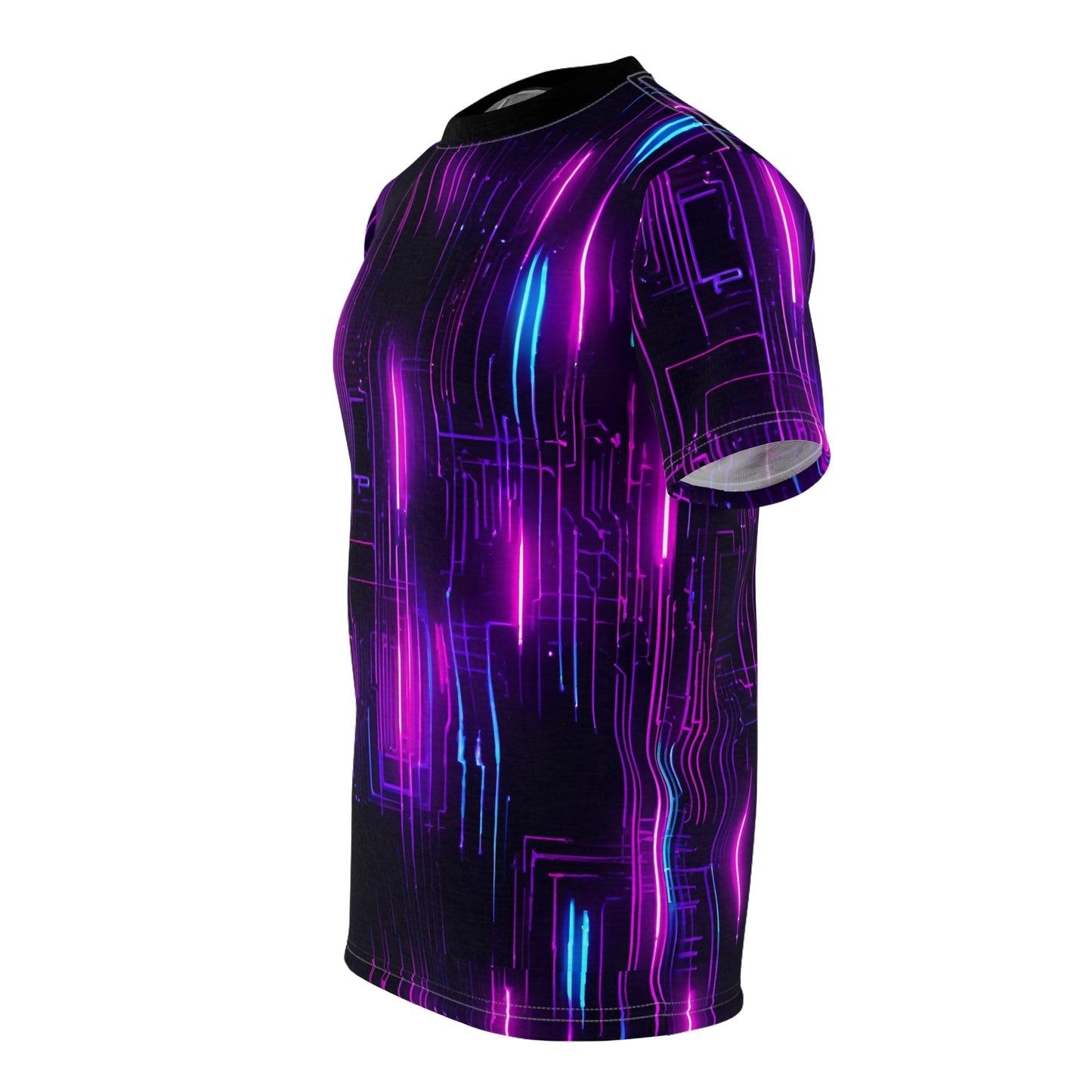 Cyberpunk Circuit Board with Neon Lights Unisex Cut & Sew Tee (AOP)