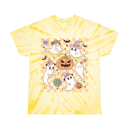 Happy Ghosts and Pumpkins Retro Groovy Halloween Tie-Dye Tee, Cyclone Gifts for him Gifts For Her