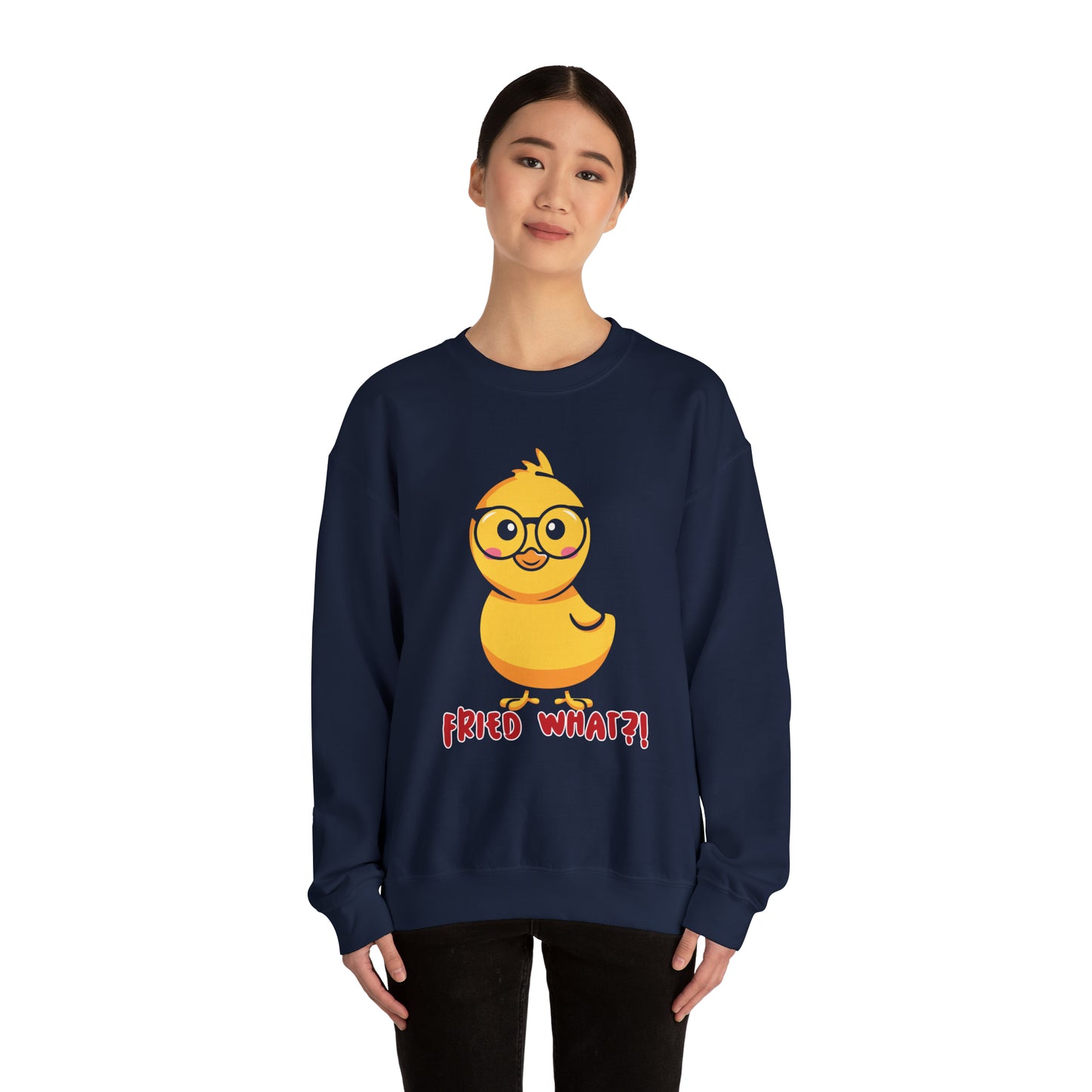 Fried What? Unisex Heavy Blend™ Crewneck Sweatshirt Funny Fried Chicken humor, witty design, unique gift, cozy outfit, chicken lover fashion