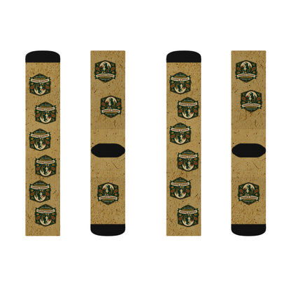 Paddle Daddy Country Club Socks – Chloe-Stamped Lore for Your Feet Rustic Camp-Themed Sublimation Socks, Cozy Adventure Gift, Hiking Accessories, Camping Gear, Unique Sock Design