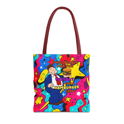 Abstract Comic Pop  AOP Tote Bag featuring Wimpy and his beloved hamburger