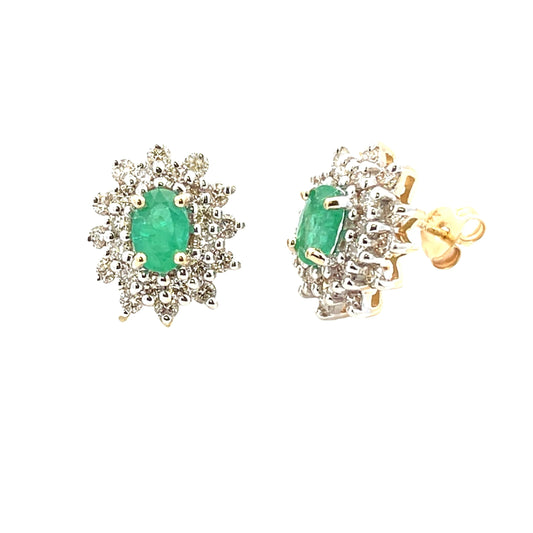 2.06ct Emerald Diamond Earrings 14KT Yellow Gold