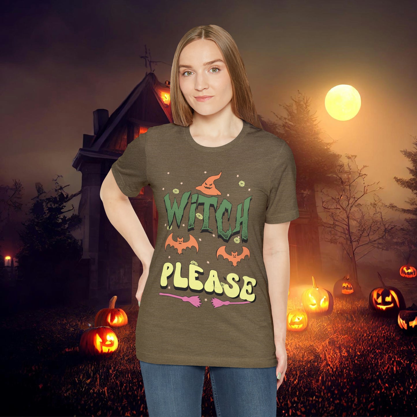 Witch Please Retro Groovy Halloween Unisex Jersey Short Sleeve Tee Gifts for Her Gifts for him