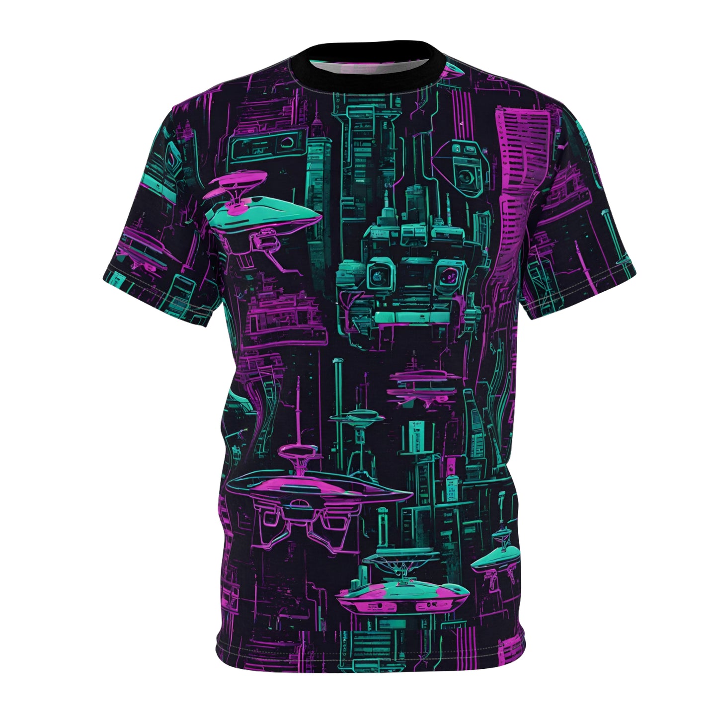 Neon Futuristic Lights Cyberpunk Drones Unisex Cut & Sew Tee (AOP)