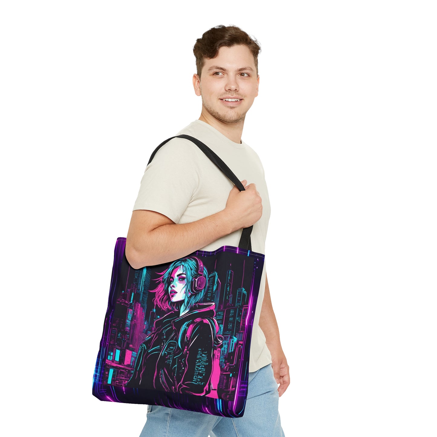 Neon Futuristic Lights Cyberpunk AOP Tote Bag