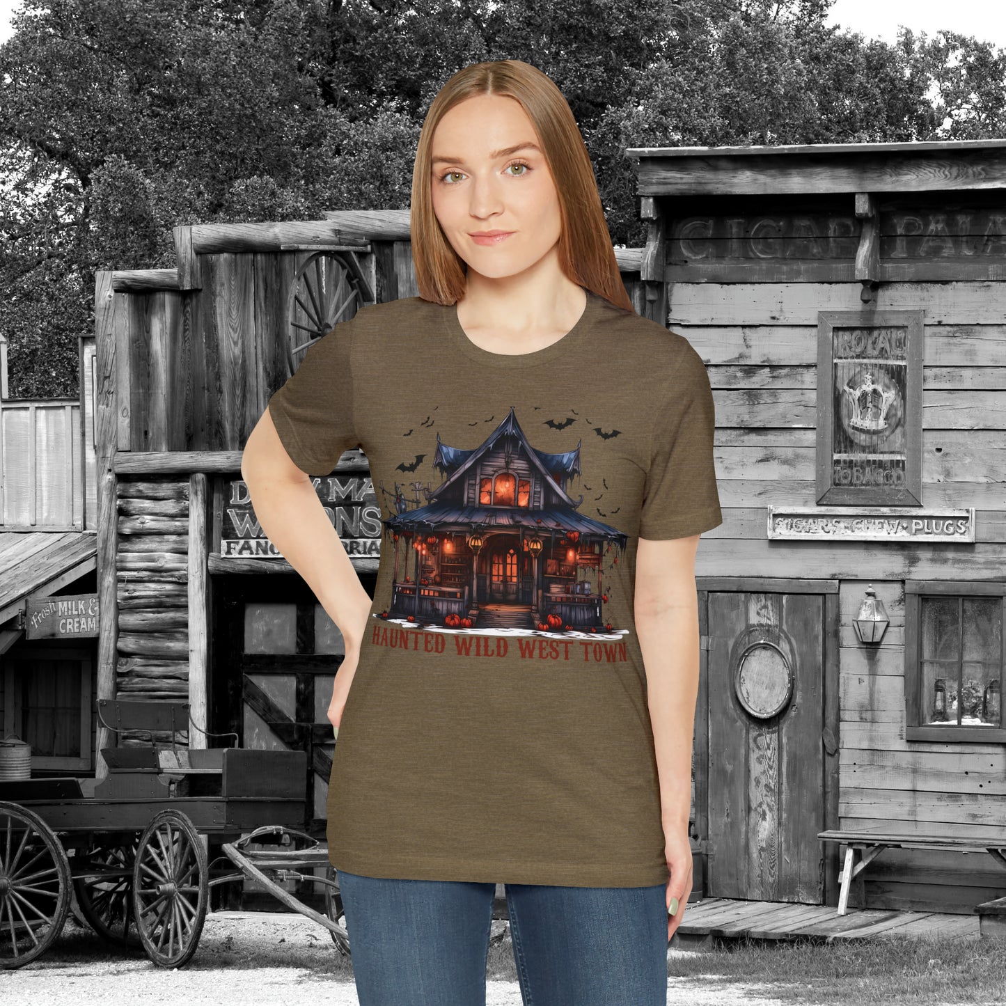 Haunted Wild West Town Halloween Western Unisex Jersey Short Sleeve Tee Gifts for Him Gifts For Her