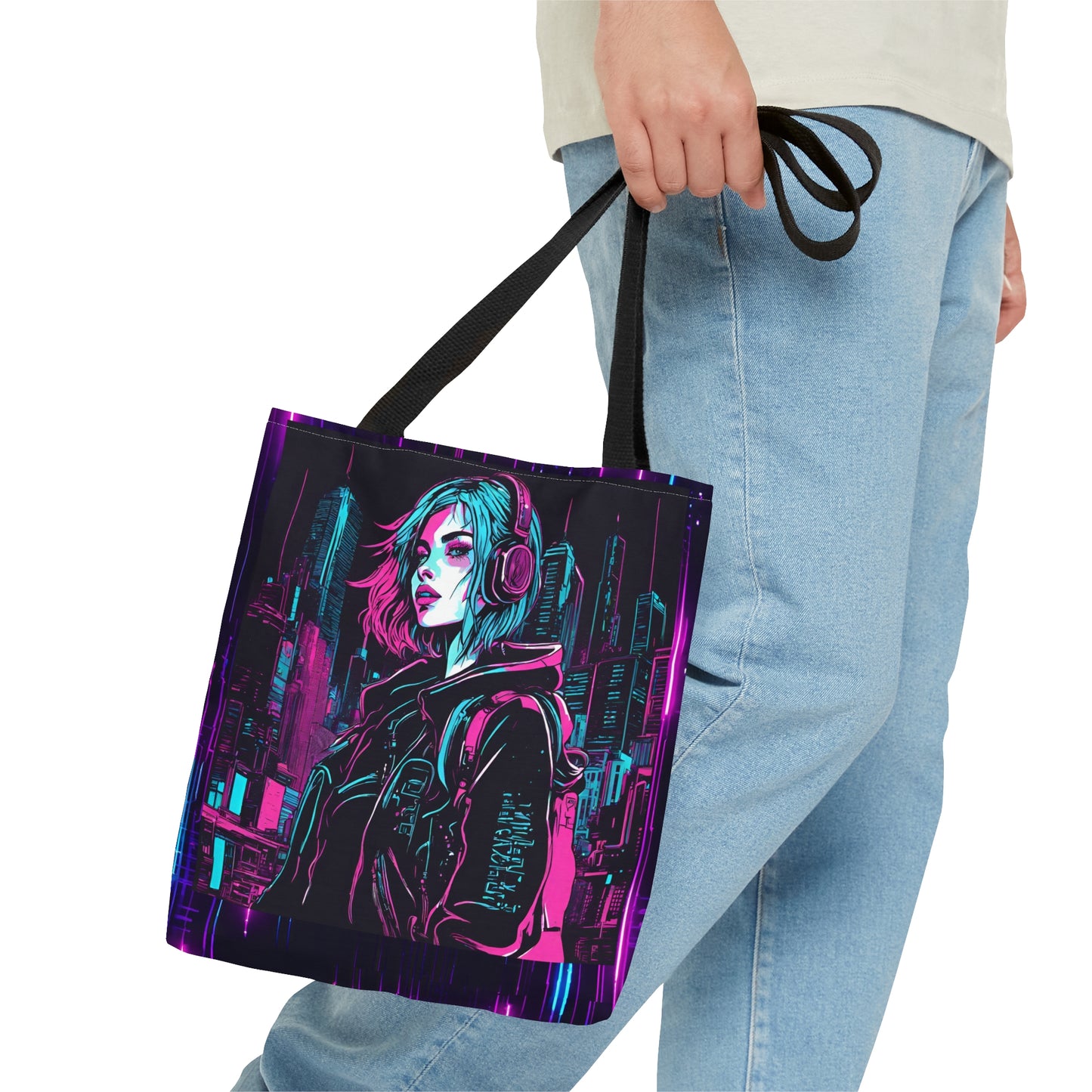 Neon Futuristic Lights Cyberpunk AOP Tote Bag