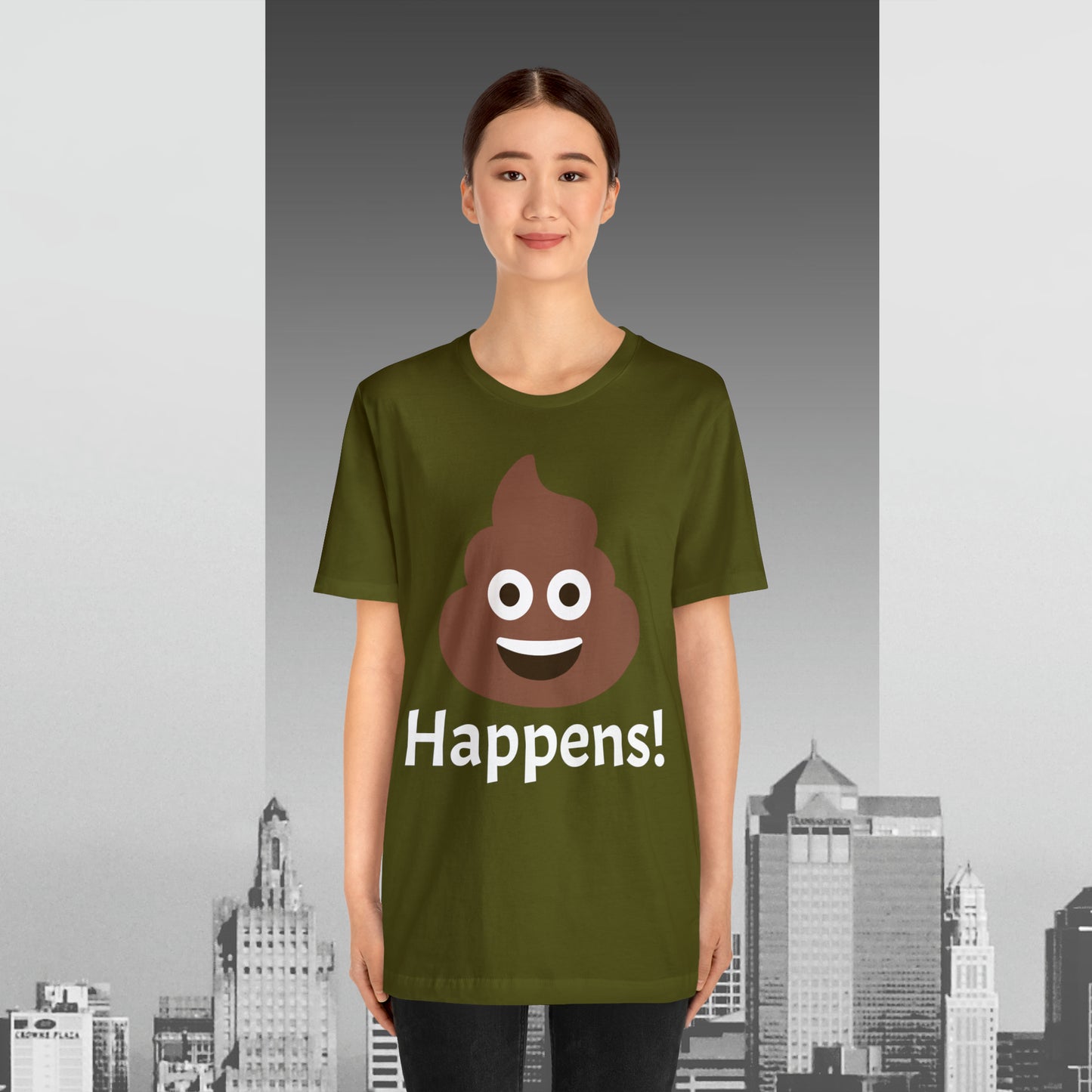 Embrace the Inevitable: 'Happens' Poop Emoji Unisex Jersey T-Shirt