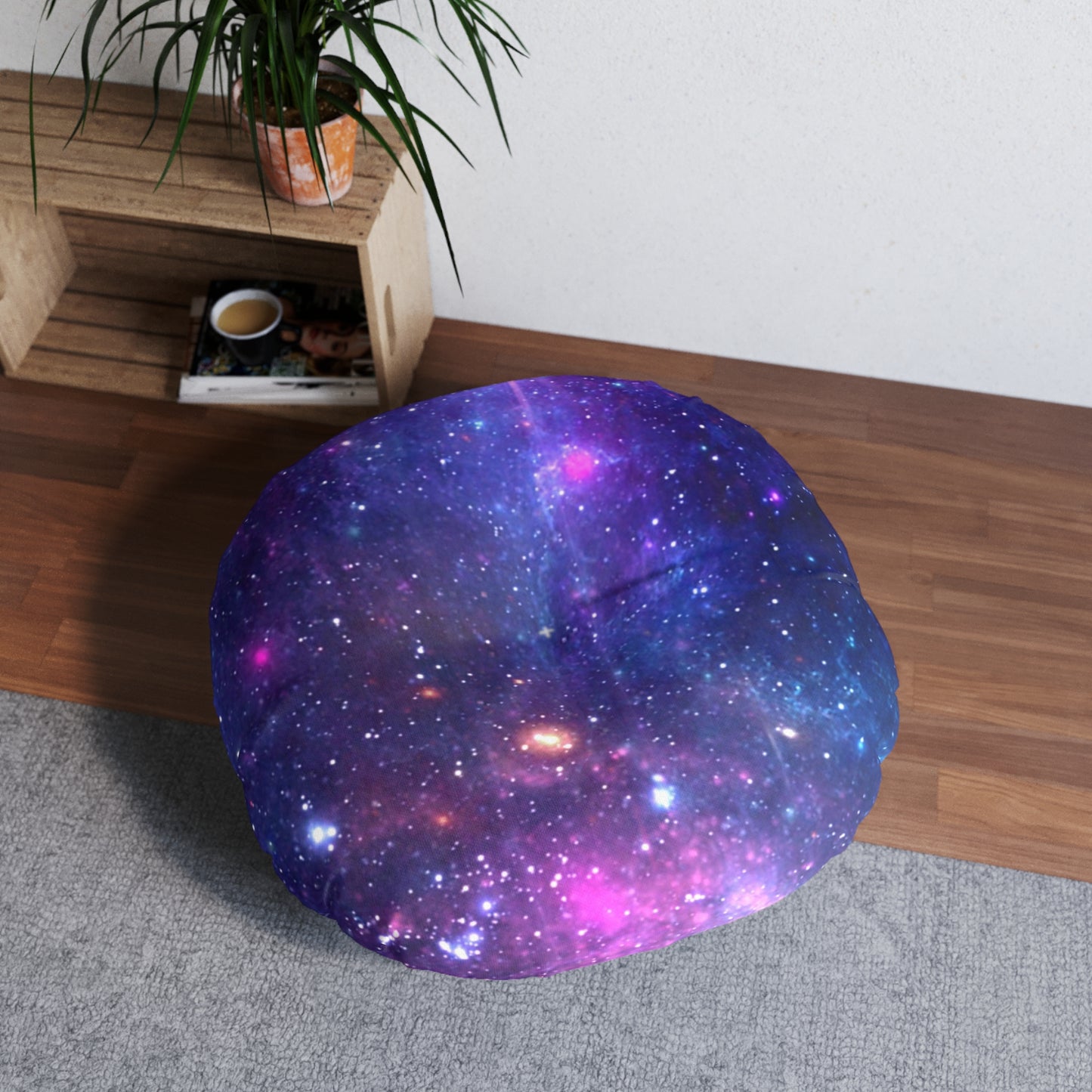 Purple Beyond the Stars Outer Space Out of this World Tufted Floor Pillow, Round