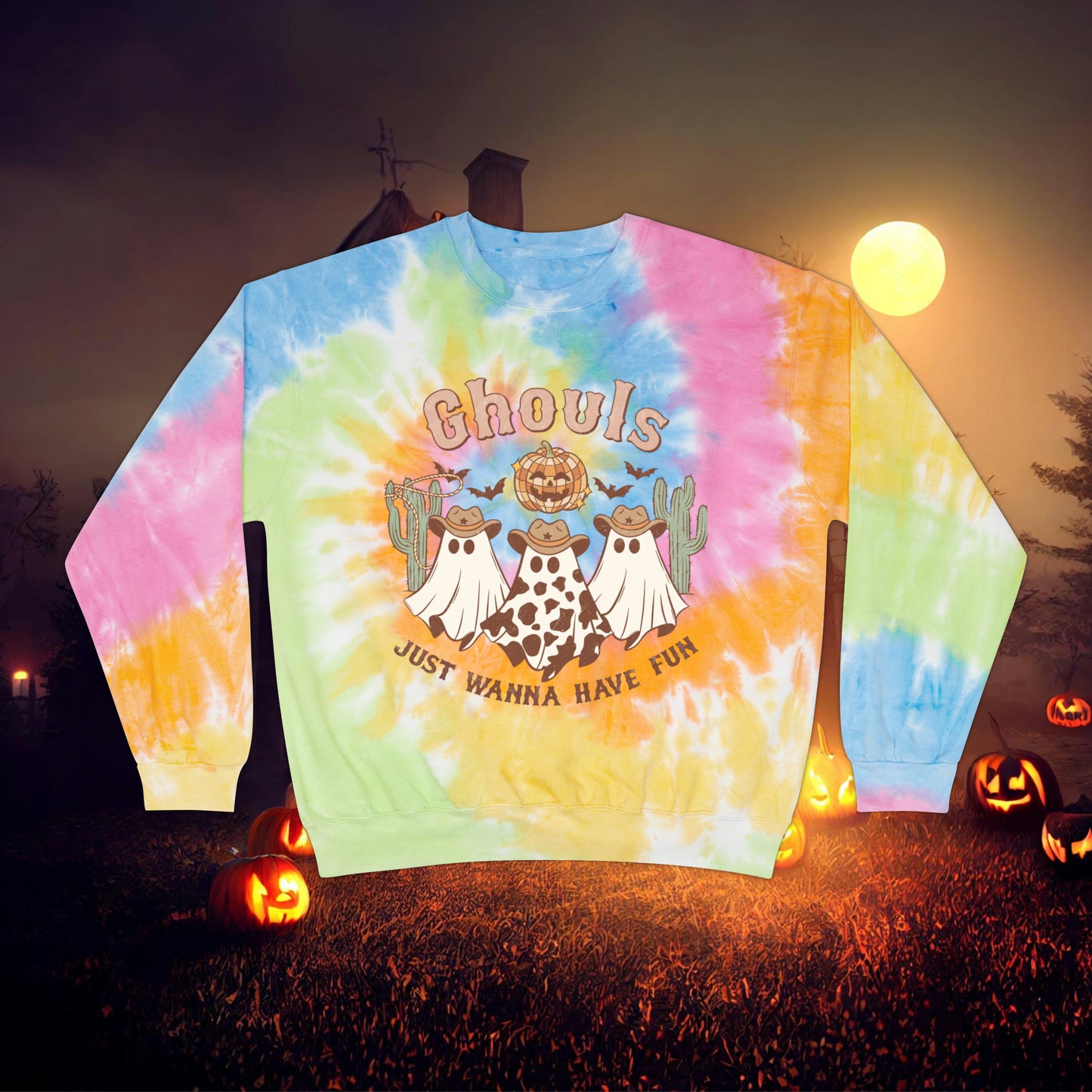 Ghouls just wanna have fun Halloween Retro Unisex Tie-Dye Sweatshirt