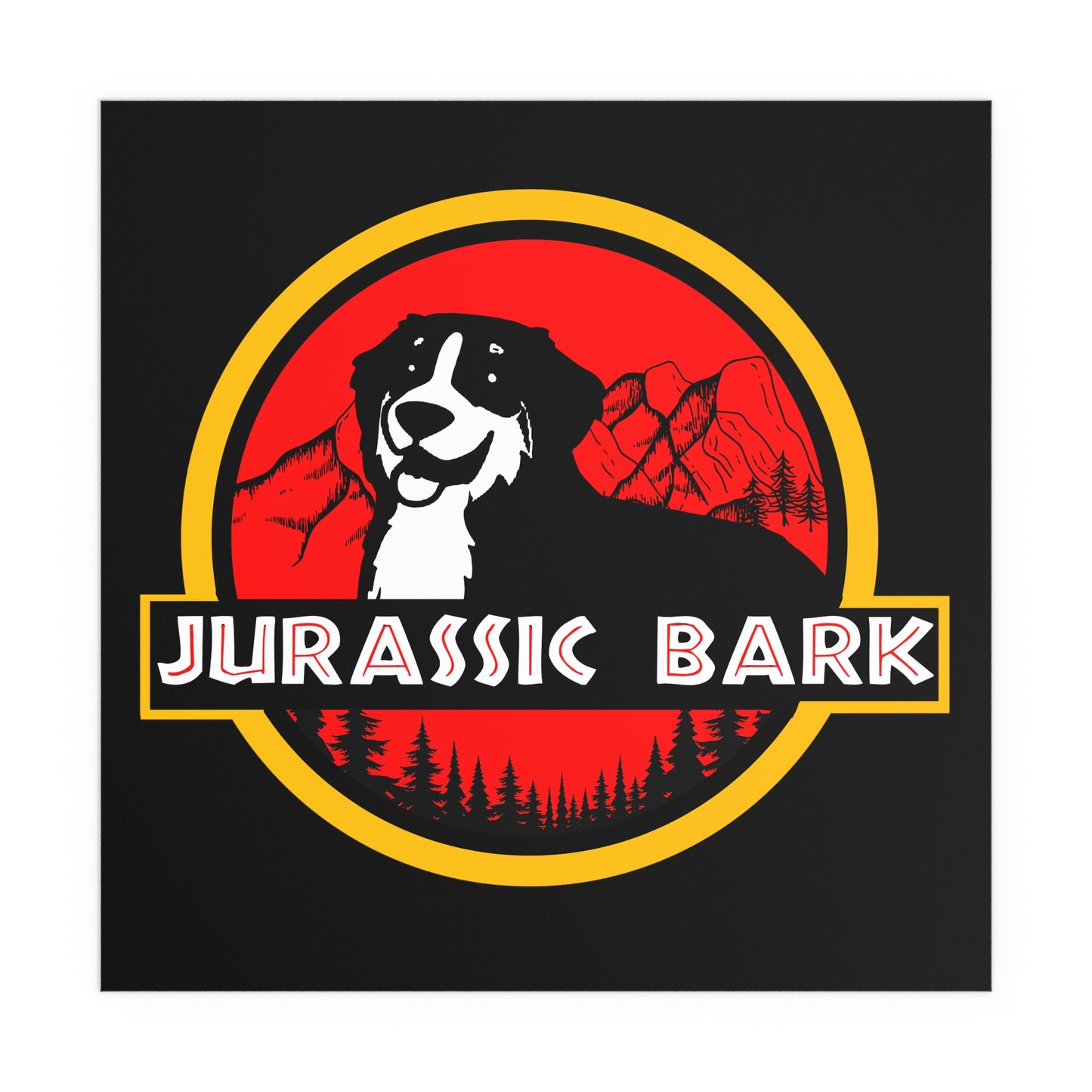 Jurassic Bark Bernese Mountain Dog Indoor and Outdoor Silk Posters