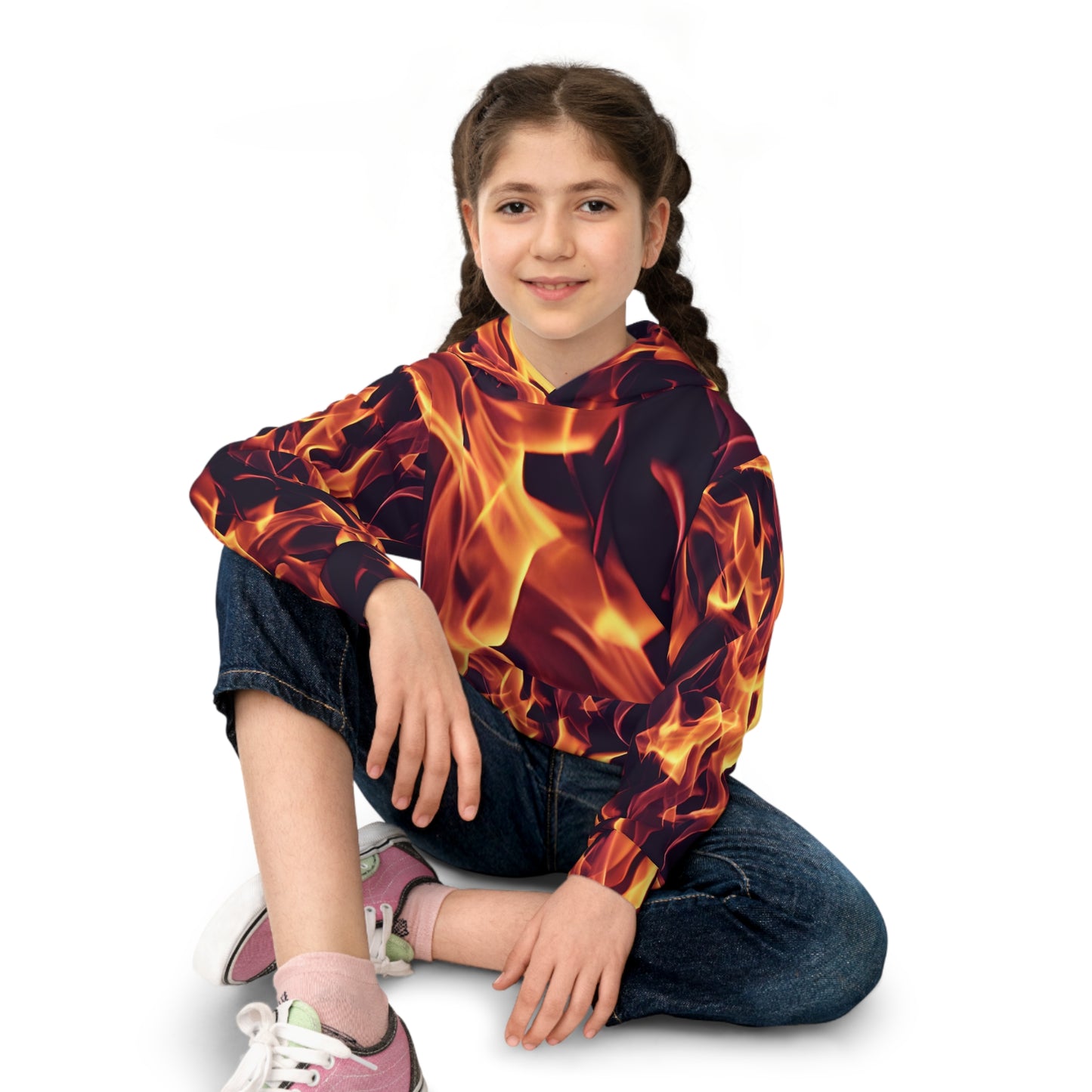 Fuel their Style: All Over Print Children's Hoodie with Dynamic Flames Children's Hoodie (AOP)