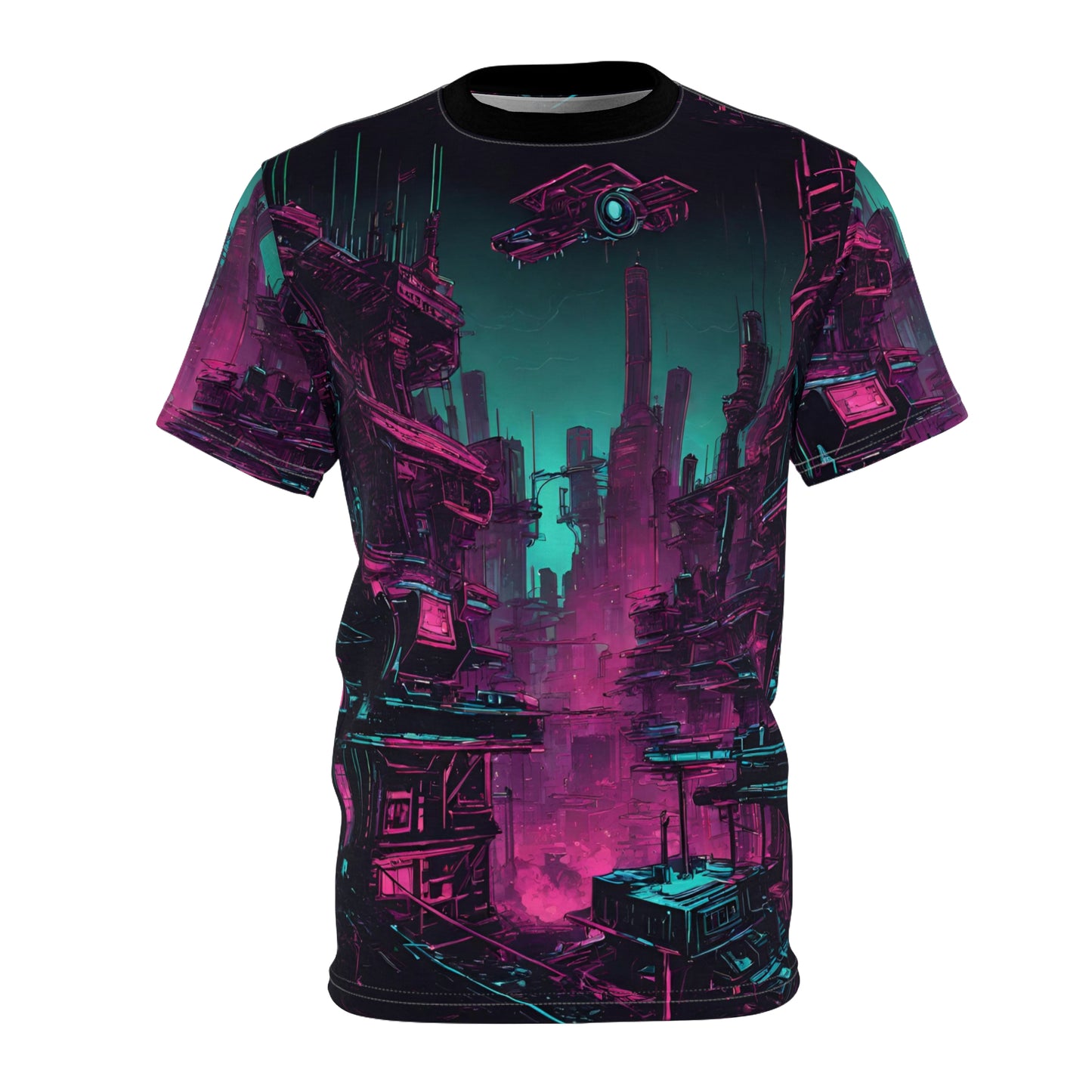 Neon Futuristic Lights Cyberpunk Landscape Dystopia Unisex Cut & Sew Tee (AOP)