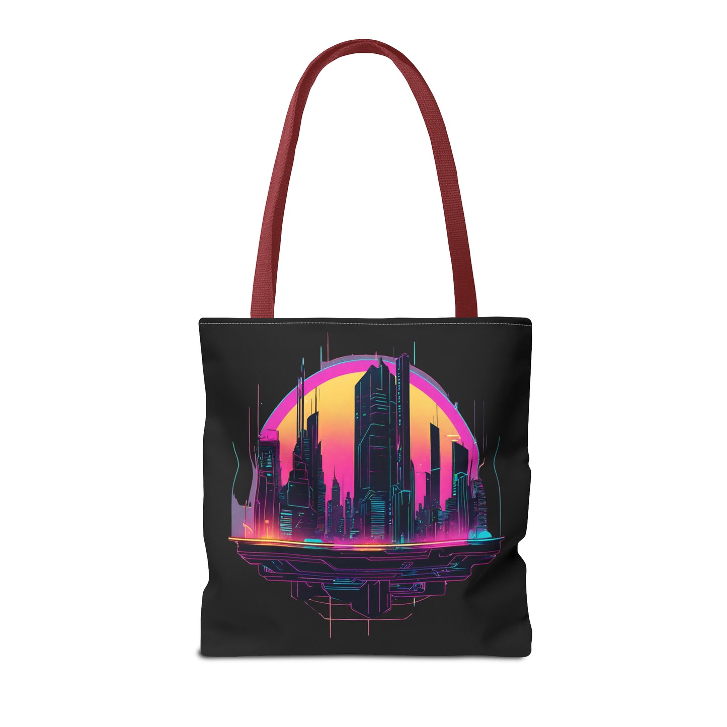 Cyberpunk City Landscape AOP Tote Bag 3 sizes 5 color handle options