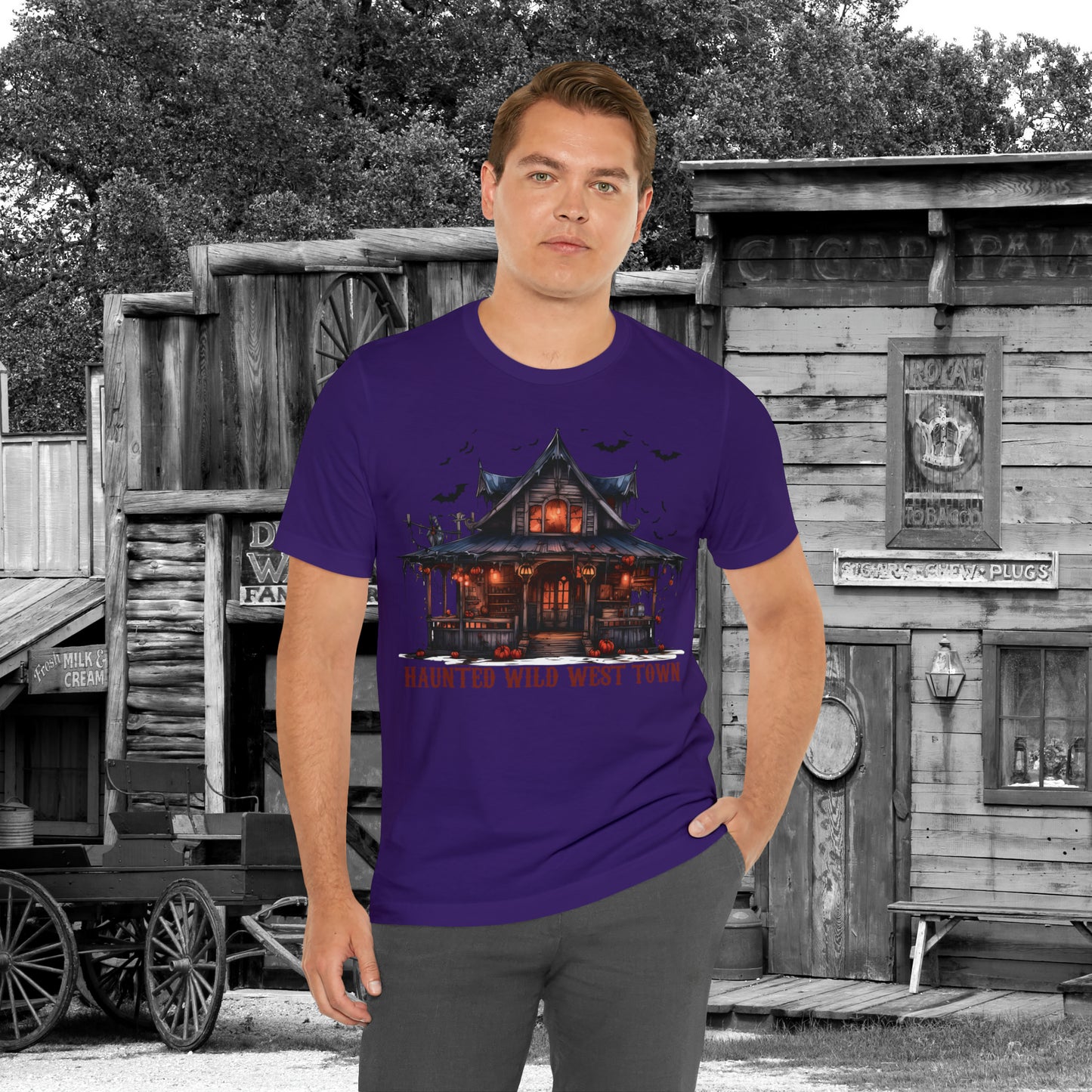 Haunted Wild West Town Halloween Western Unisex Jersey Short Sleeve Tee Gifts for Him Gifts For Her