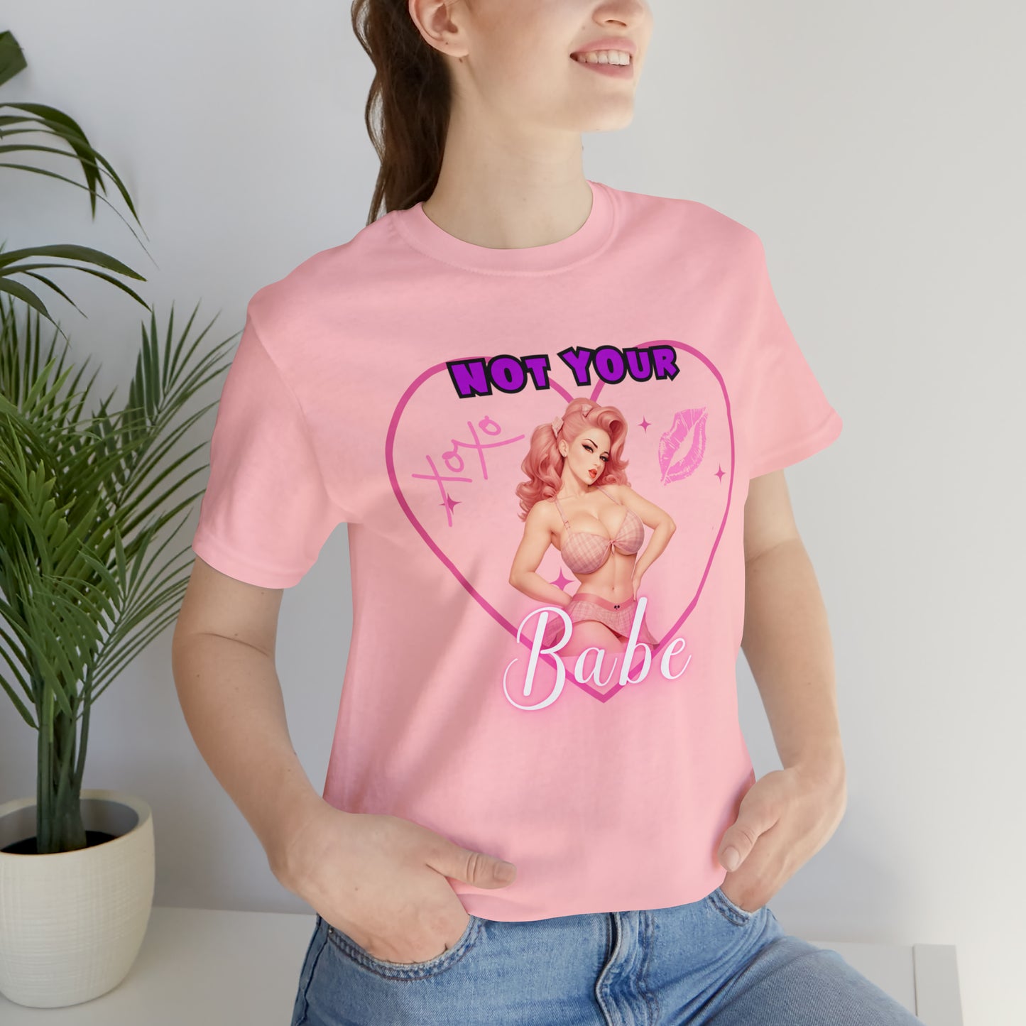 Vintage Pink Pinup Girl "Not Your Babe" on a Bella+Canva 3001 Unisex Jersey T-Shirt - A Must-Have Gift for her