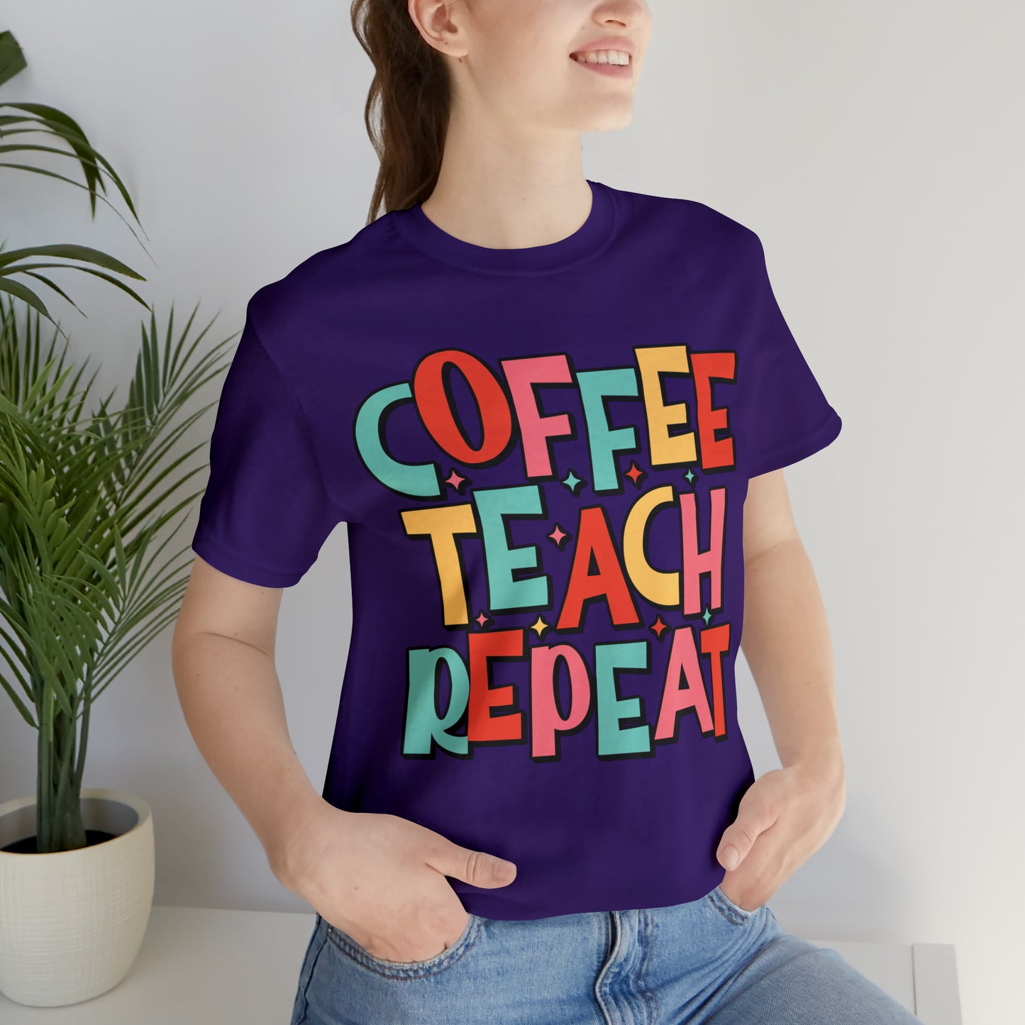 Coffee Teach Repeat Unisex Jersey Short Sleeve Tee