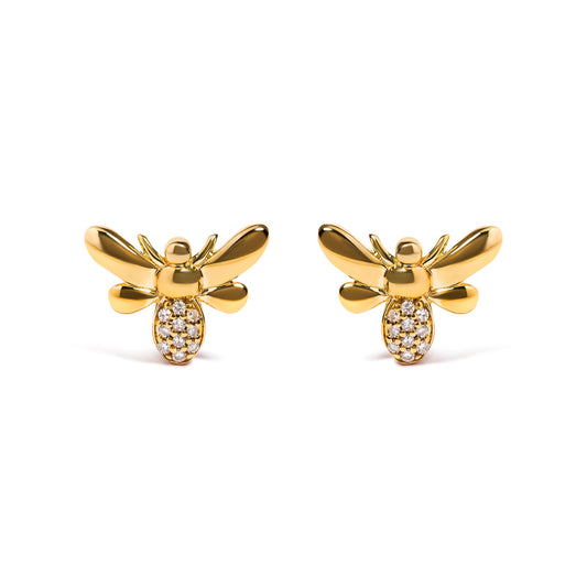 10K Yellow Gold Diamond Accented Bumble Bee Stud Earring (H-I Color, I1-I2 Clarity)