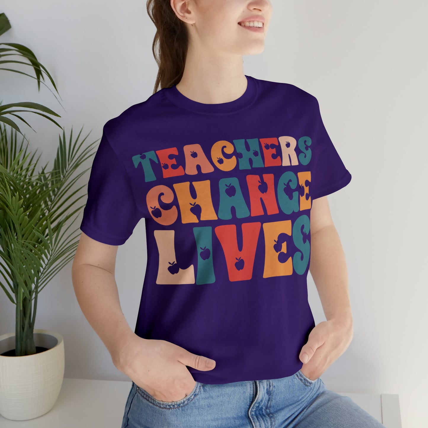 Colorful Teachers Change Lives Back to School Unisex Jersey Short Sleeve Tee Gifts for him, Gifts for Her