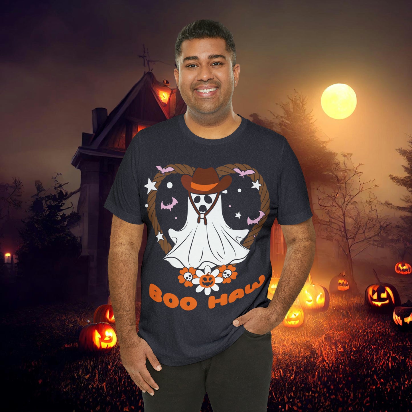 Boo Haw Retro Groovy Western Halloween Unisex Jersey Short Sleeve Tee Gifts for Him Gifts for Her