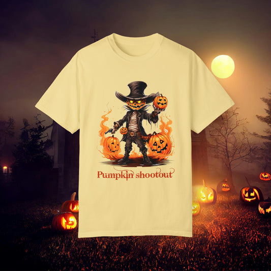 Cowboy Skeleton Gunslinger Pumpkin Shoot Out Halloween Unisex Garment-Dyed T-shirt Gifts for her Gifts for him