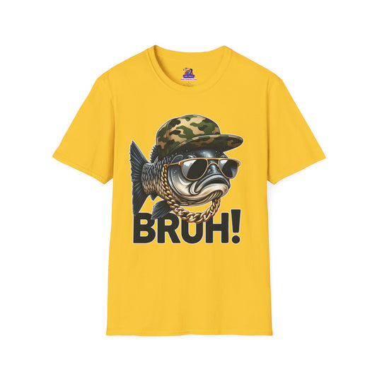 Bruh lets go fishing Unisex Softstyle T-Shirt Fishing humor, Fisherman Gift Pun T-Shirt Funny Fish Tee Fishy Vibes Unique Unisex Tee