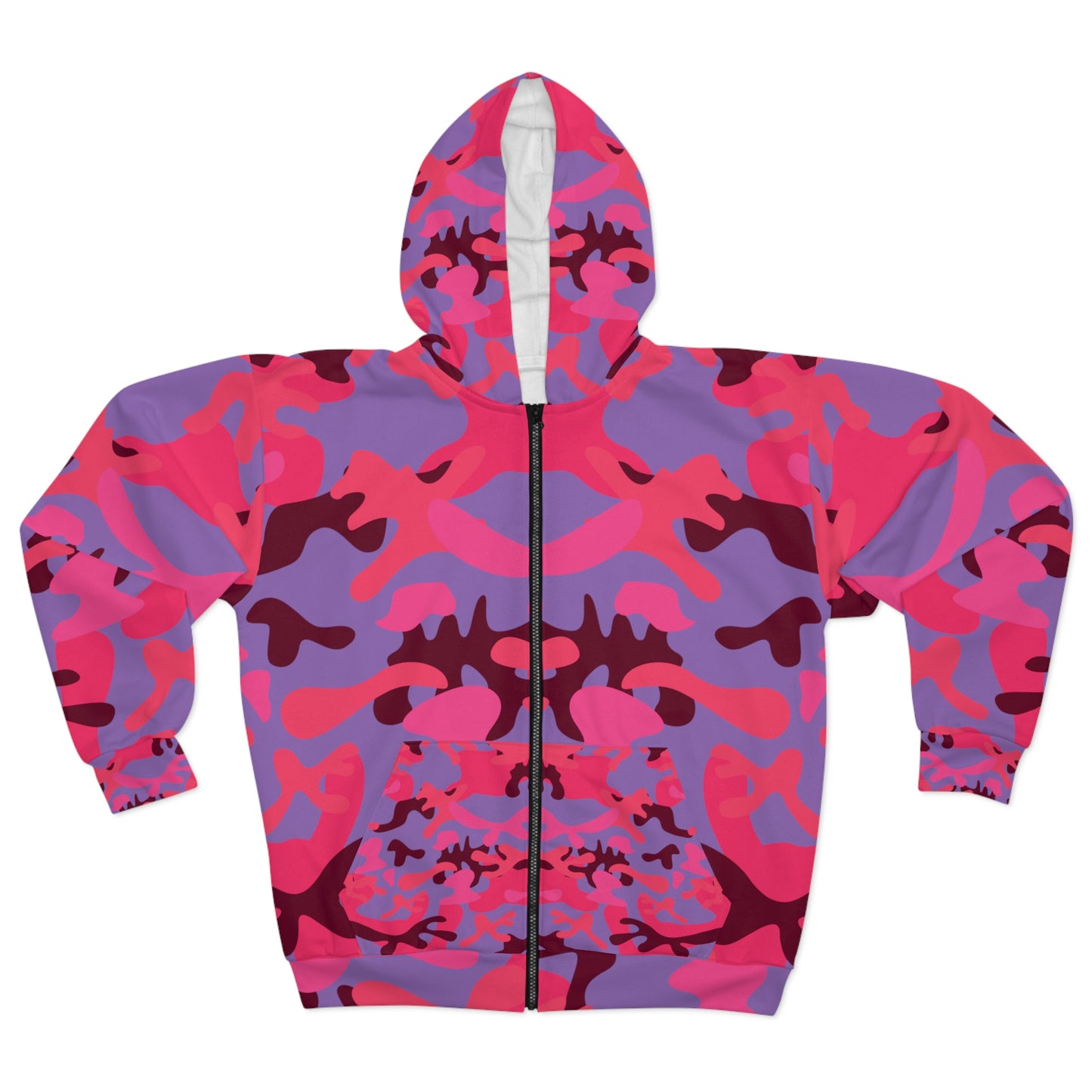 Colorful Pink Camo Unisex Zip Hoodie (AOP)