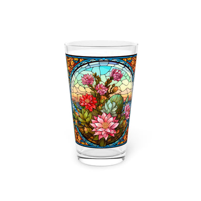 Desert Bloom: A Stained Glass Tribute to Cacti 16oz Pint Glass Gift idea gifts for home decor housewarming gift