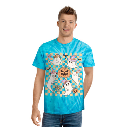 Happy Ghosts and Pumpkins Retro Groovy Halloween Tie-Dye Tee, Cyclone Gifts for him Gifts For Her
