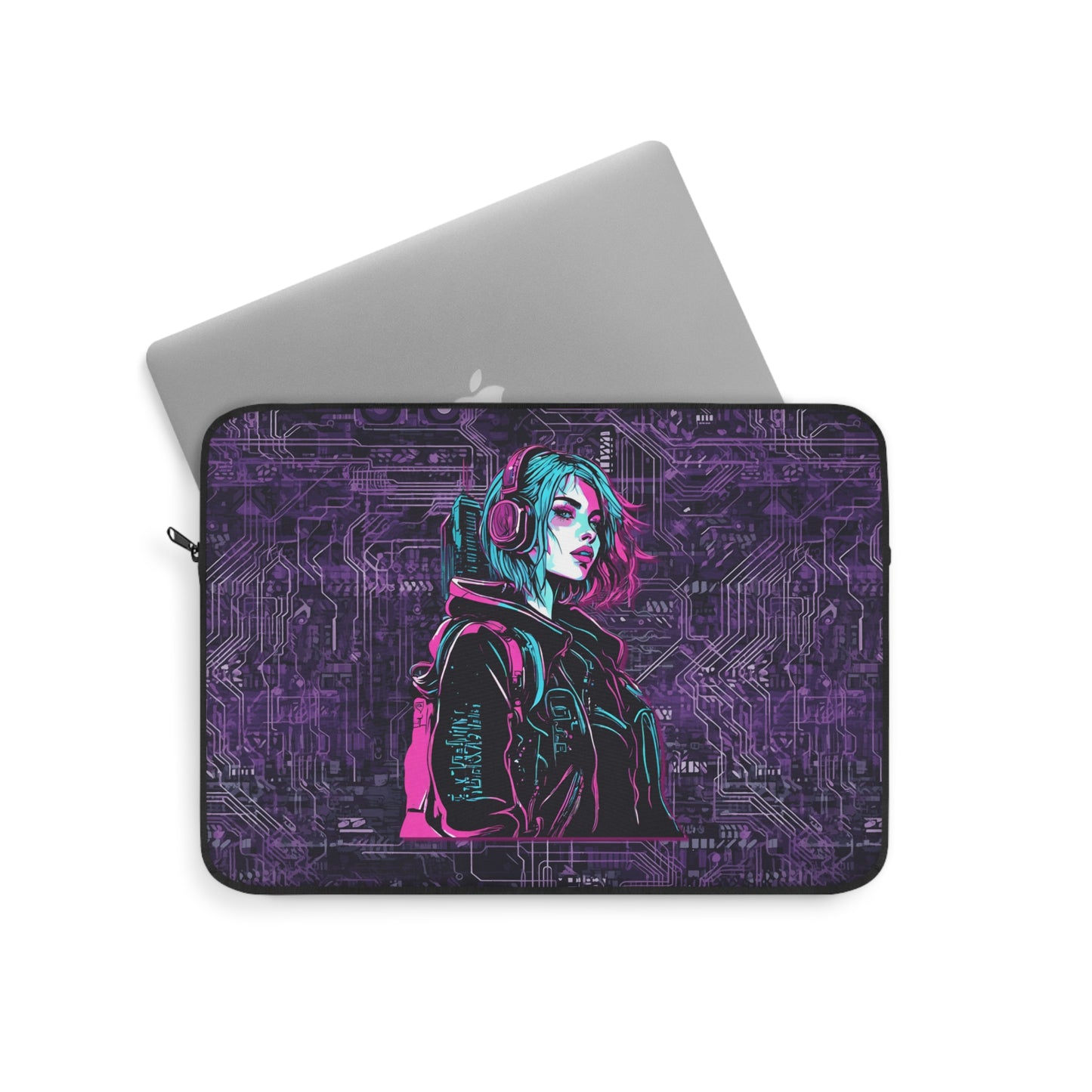 Laptop Sleeve - Neon Futuristic Lights Cyberpunk Girl