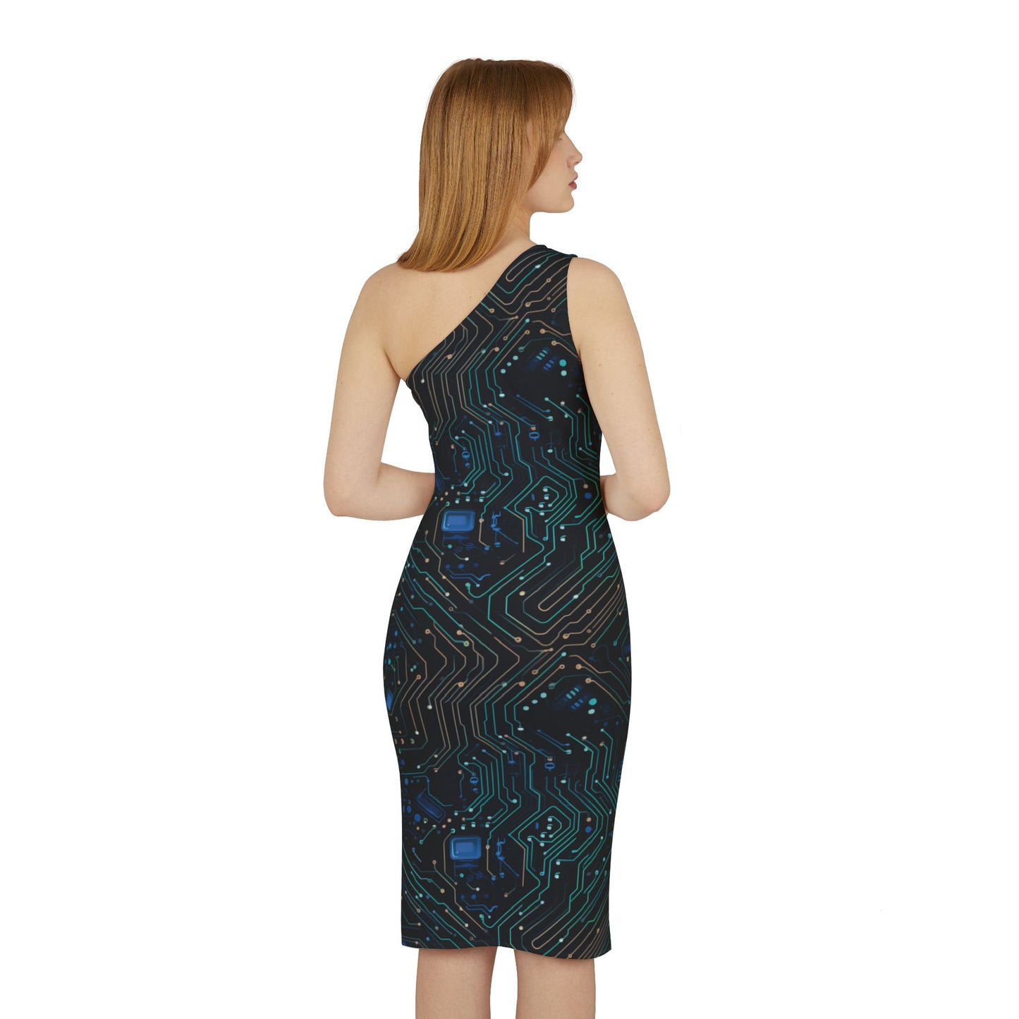 Data Flow Delight: Cyberpunk Chic AOP Fashion Shoulder Dress (AOP)