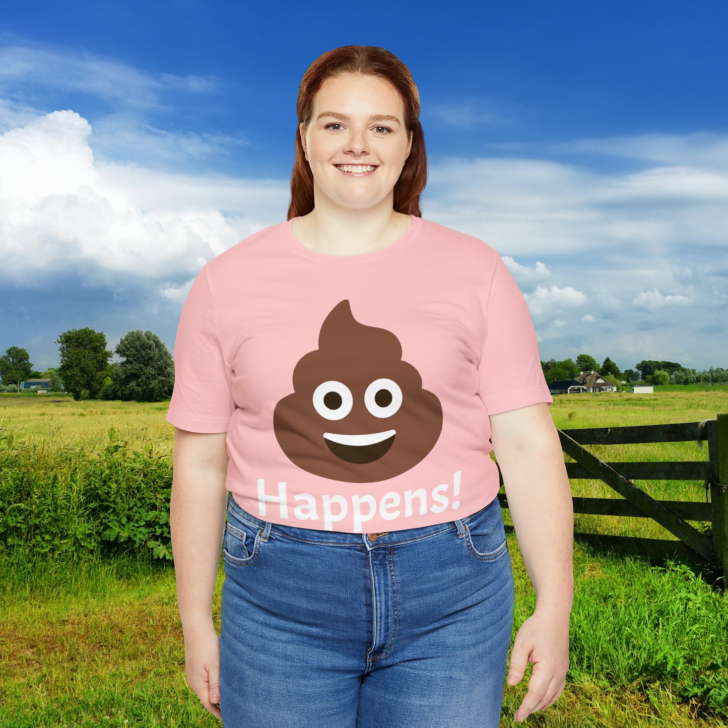 Embrace the Inevitable: 'Happens' Poop Emoji Unisex Jersey T-Shirt