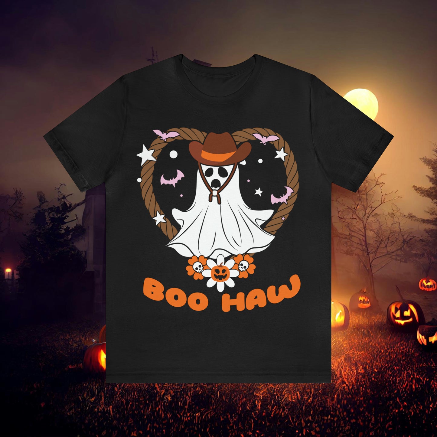 Boo Haw Retro Groovy Western Halloween Unisex Jersey Short Sleeve Tee Gifts for Him Gifts for Her