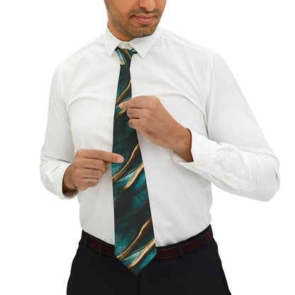 "DirkyThreadz Feather Elegance Necktie - Stylish Teal & Gold Design for Timeless Sophistication"