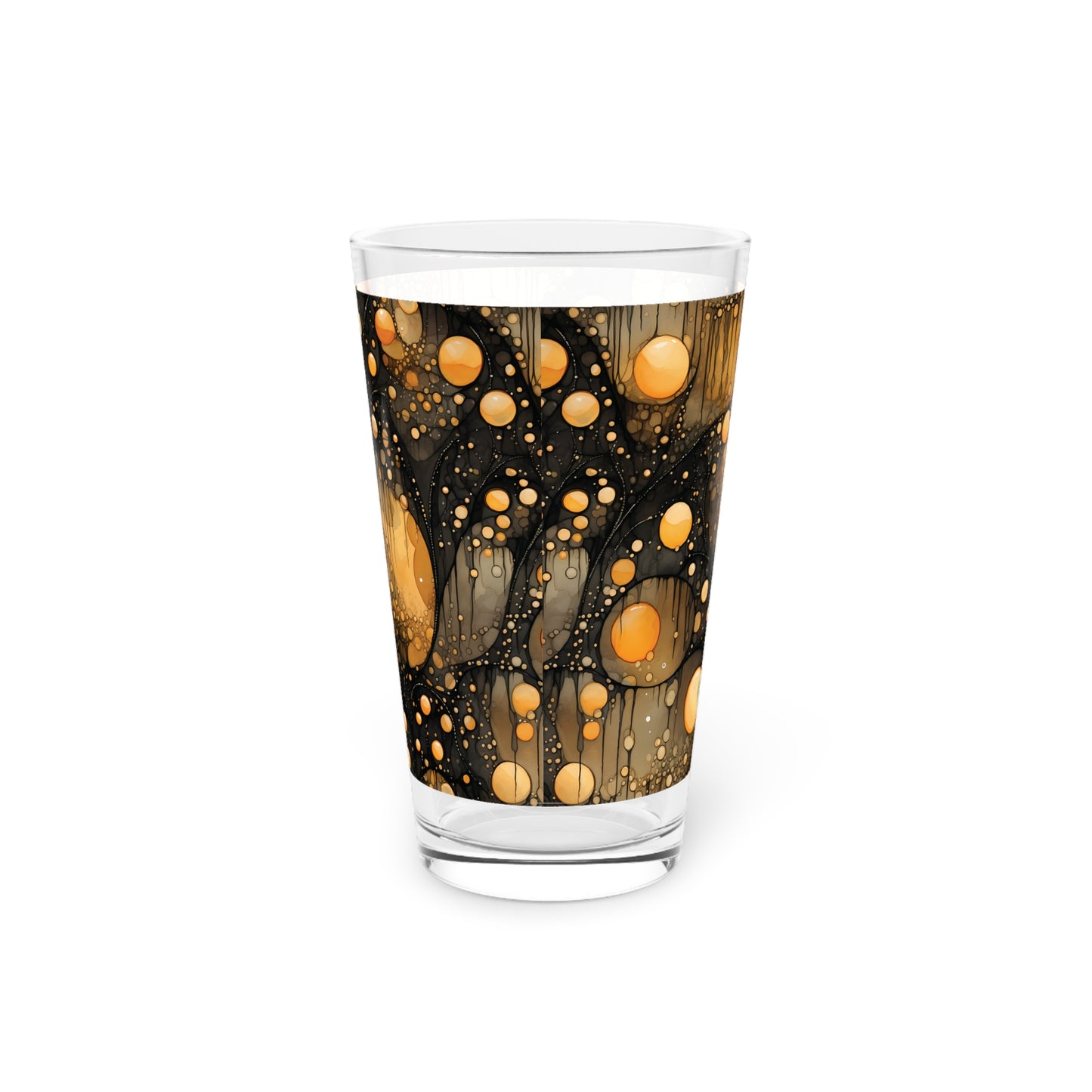 Halloween Yellow Orange Floating Blobs and Dark Pint Glass, 16oz