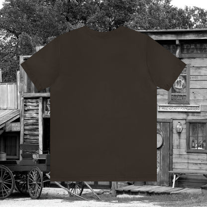Spooky Saloon Showdown Gunslinging Skeleton Cowboy Halloween Unisex Jersey Short Sleeve Tee